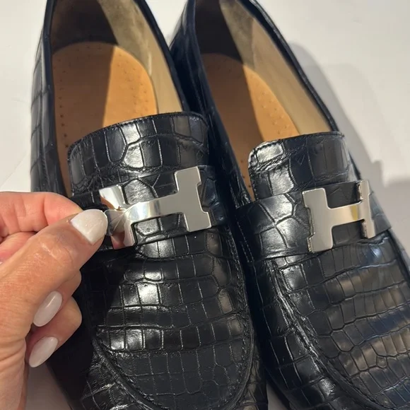 Hermes Full Croc Paris Crocodile Black Leather Loafers Hermes Full Croc Paris Crocodile Black Leather Loafers main image 3